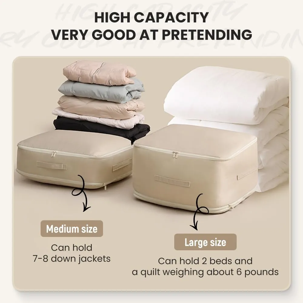 Ultra Space Saving Self Compression Organizer, Space Saver Bags Compression Packing Bags, Clothes Storage Bags Vacuum Sealed Blanket Storage Bags for Comforters Pillows Clothes (Grey, Large)