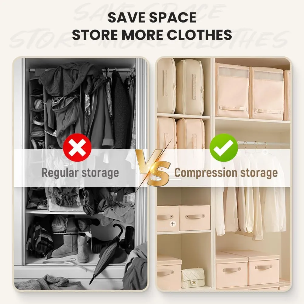 Ultra Space Saving Self Compression Organizer, Space Saver Bags Compression Packing Bags, Clothes Storage Bags Vacuum Sealed Blanket Storage Bags for Comforters Pillows Clothes (Grey, Large)