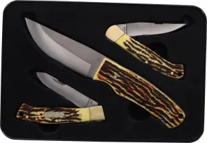 Uncle Henry, Schrade 3 Pc Fixed Gift Set, Brown
