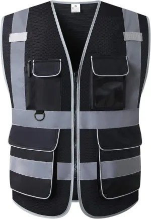 UNINOVA High Visibility Safety Vest - Multi Pockets Reflective Mesh Breathable Workwear, ANSI/ISEA Standards (Medium, Black Mesh)