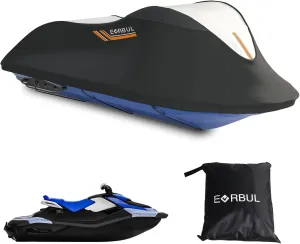 Upgraded Jet Ski Cover for 2 Seaters Waterproof 420D Boat Cover Windproof and UV Protection Jetski Cover Trailerable Watercraft Cover Compatible with SeaDoo Yamaha Kawasaki Lengths: 106″ to 114″
