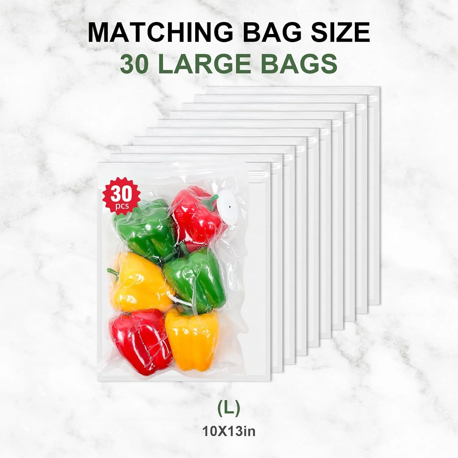 Vacuum Sealer Bags, Reusable Dual Zipper Air Valve Bags for Food Storage and Sous Vide Cooking, Works with Most Handheld Vacuum Sealers, Large Size（30L Pcs）