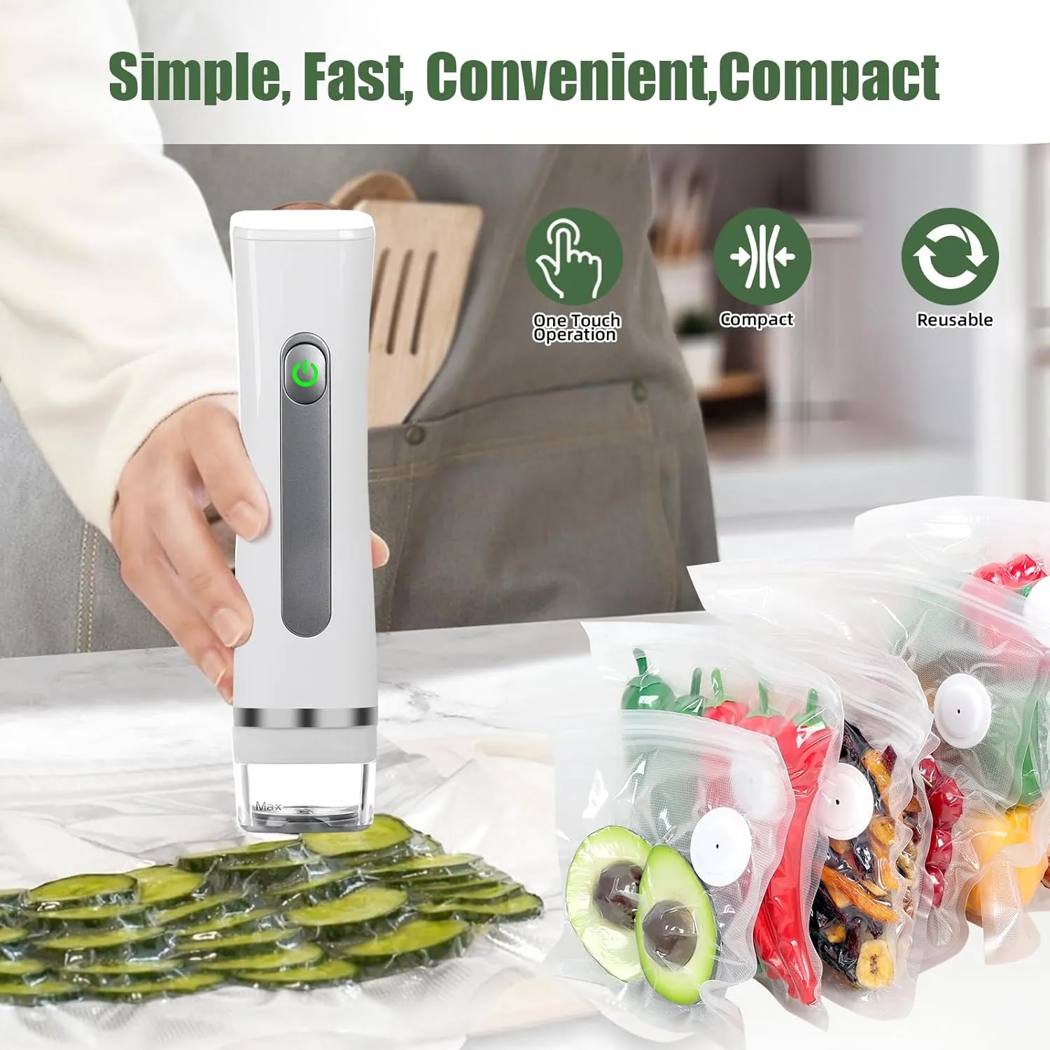 Vacuum Sealer Bags, Reusable Dual Zipper Air Valve Bags for Food Storage and Sous Vide Cooking, Works with Most Handheld Vacuum Sealers, Large Size（30L Pcs）
