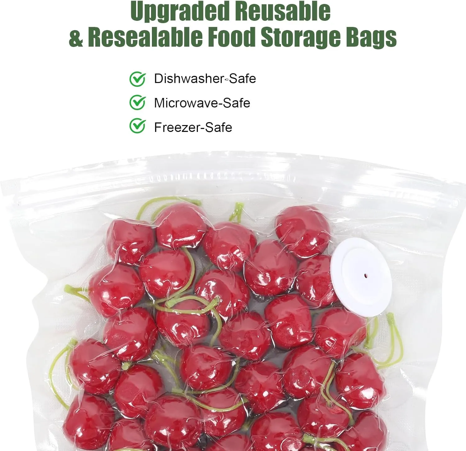 Vacuum Sealer Bags, Reusable Dual Zipper Air Valve Bags for Food Storage and Sous Vide Cooking, Works with Most Handheld Vacuum Sealers, Large Size（30L Pcs）