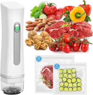 Vacuum Sealer, Cordless Handheld Food Vacuum Saver with 30 Pcs reusable Sealer Bags, Portable Cordless Vacuum Sealer Set for Travel, Fresh & Save Meal Prep