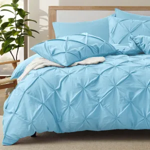 VACVELT 5 Piece Pinch Pleated Duvet Cover Full/Queen Size Set, Light Blue Pintuck Duvet Cover with Zipper & 8 Ties, Shabby Chic Microfiber Duvet Cover   2 Pillow Shams   2 Pillowcases, No Comforter