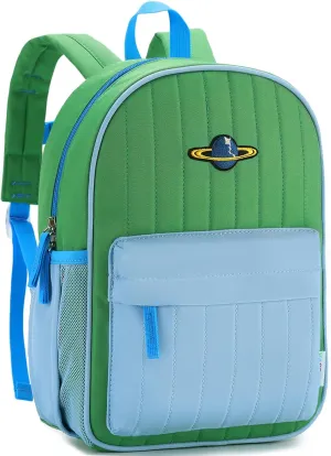 VASCHY Kids Backpack for Boys, Lightweight Quilted Color-blocked Bookbag Preschool Backpack for Kindergarten Children Green Blue