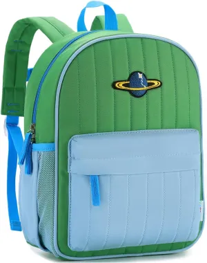 VASCHY Toddler Boys Backpack, Kids' Small Lightweight Quilted Color-blocked Bookbag School Backpack for Daycare Children Green Blue
