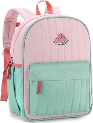 VASCHY Toddler Girls Backpack, Kids' Small Lightweight Quilted Color-blocked Bookbag School Backpack for Kindergarten Children Light Pink Green