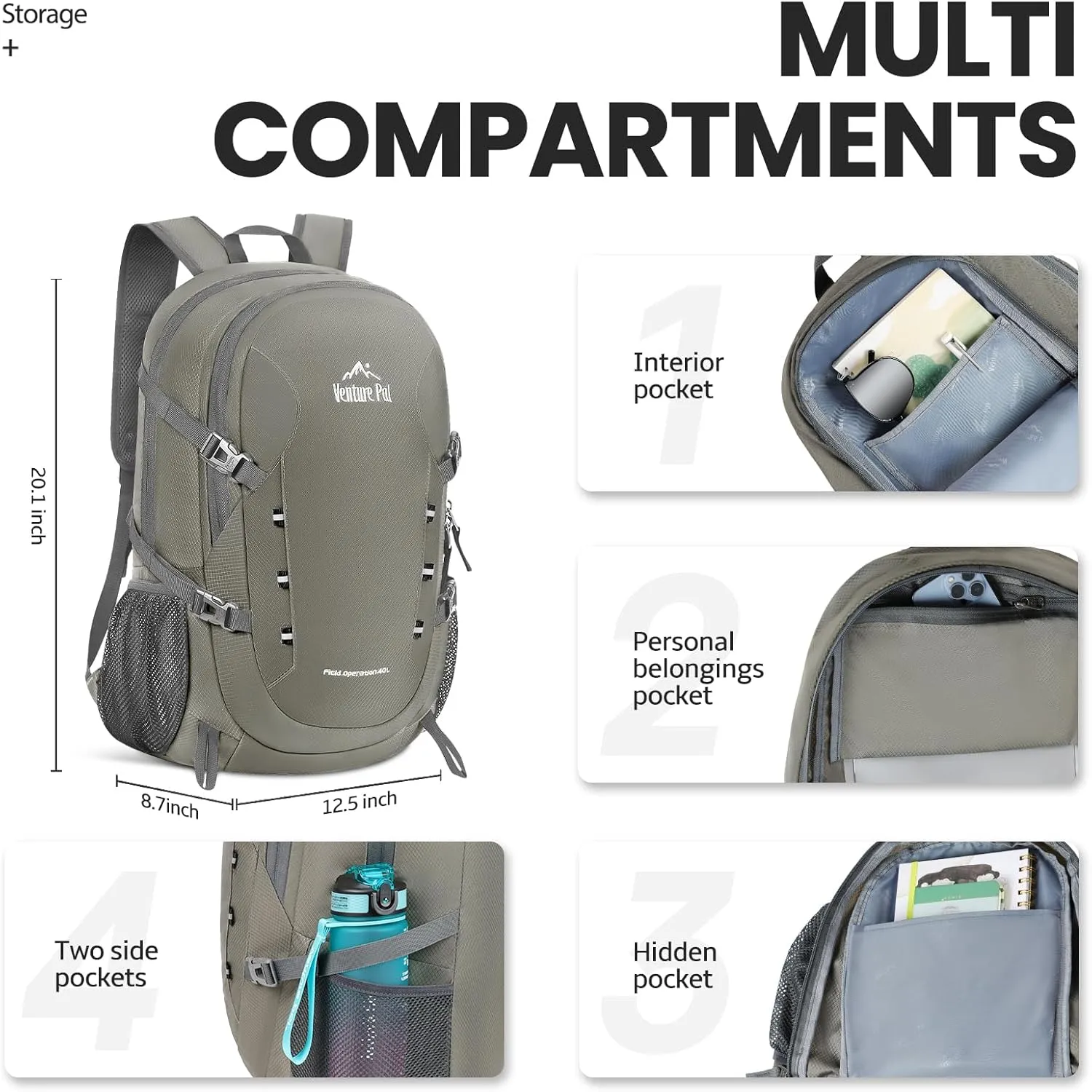 Venture Pal 40L Lightweight Packable Travel Hiking Backpack Daypack