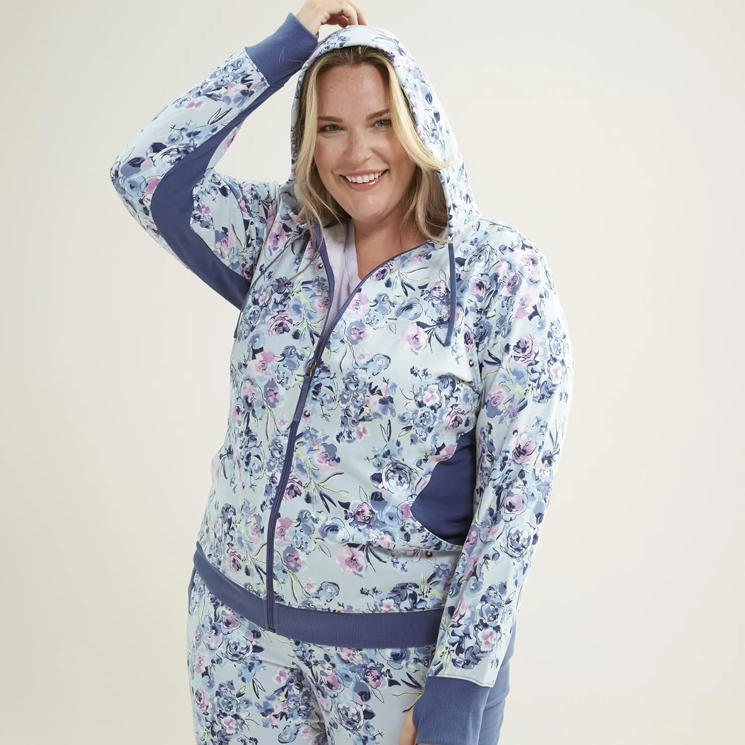 Vera Bradley Women's Active French Terry Color-Blocked Full-Zip Hoodie with Pockets (Extended Size Range)