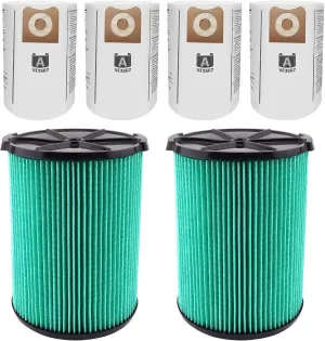VF6000 Filter for Ridgid Shop Vac 5-20 Gallon Wet Dry Vacuums, 5-Layer HEPA Filter Fits WD5500 WD0671 WD6425 WD7000 (2 Pack VF6000 Filters   4 Pack VF3502 Bags)