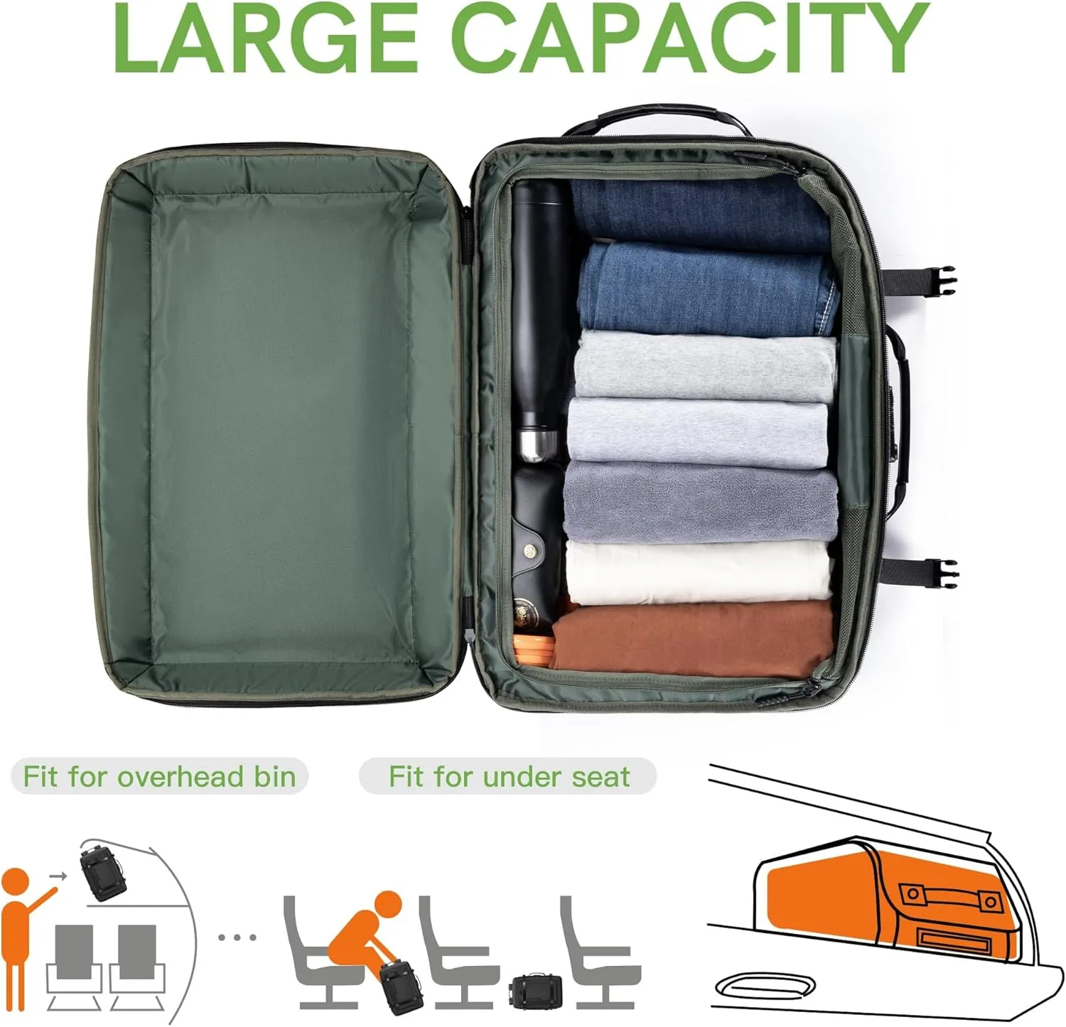 VGOAL Carry on Backpack, 40L Expandable Travel Weekender Overnight Luggage Bag Extra Large Backpack Fit up to 17.3" Laptop