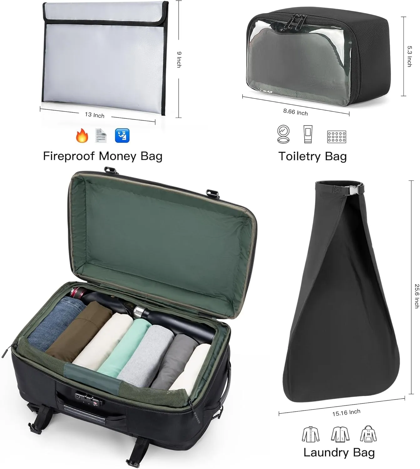 VGOAL Carry on Backpack, 40L Expandable Travel Weekender Overnight Luggage Bag Extra Large Backpack Fit up to 17.3" Laptop