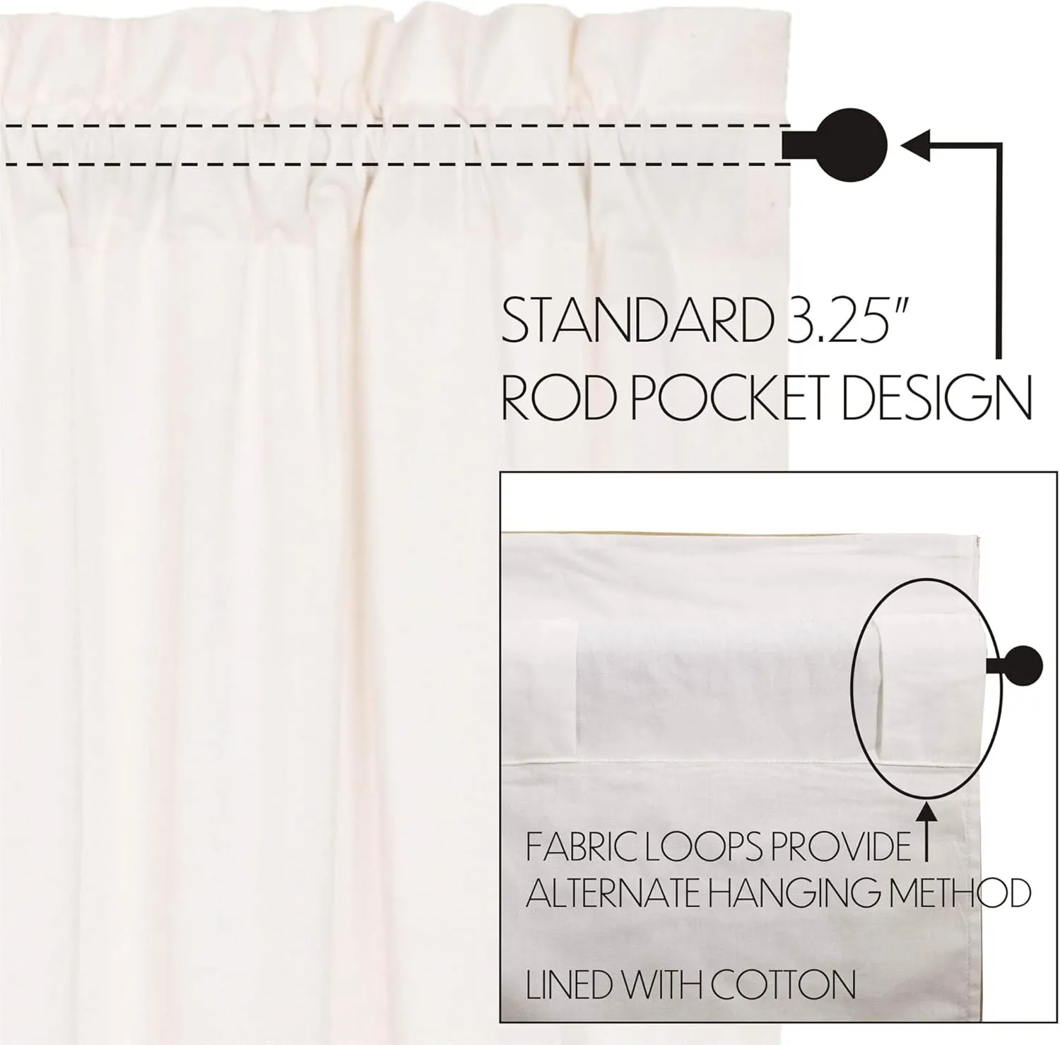 VHC Brands Simple Life Flax Antique White Farmhouse 84"x40" Panel Pair Rod Pocket Cotton Linen Blend Solid Color Hanging Loops Window Curtains