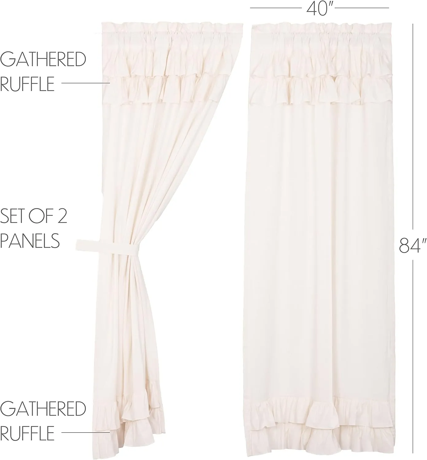 VHC Brands Simple Life Flax Antique White Farmhouse 84"x40" Panel Pair Rod Pocket Cotton Linen Blend Solid Color Hanging Loops Window Curtains