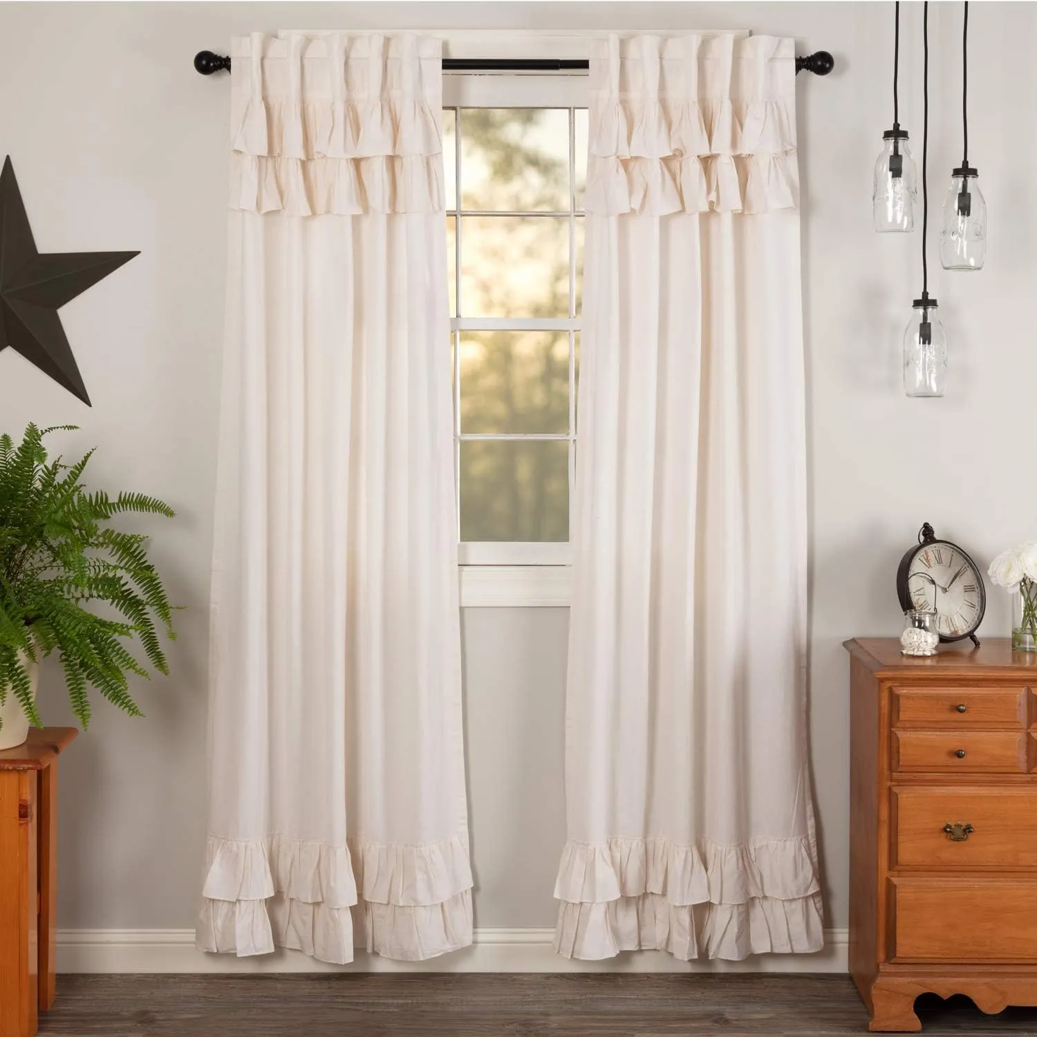 VHC Brands Simple Life Flax Antique White Farmhouse 84"x40" Panel Pair Rod Pocket Cotton Linen Blend Solid Color Hanging Loops Window Curtains