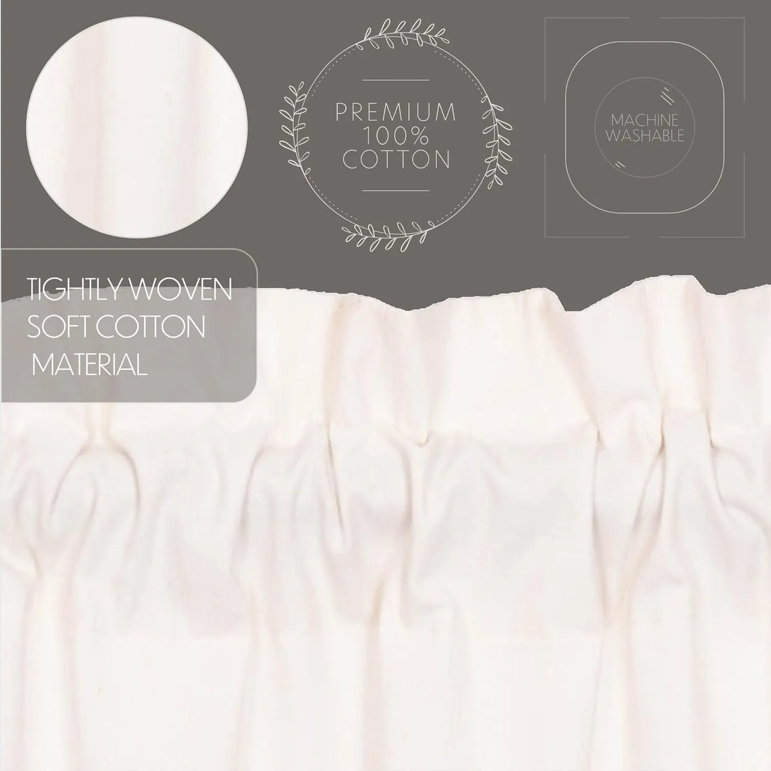 VHC Brands Simple Life Flax Antique White Farmhouse 84"x40" Panel Pair Rod Pocket Cotton Linen Blend Solid Color Hanging Loops Window Curtains