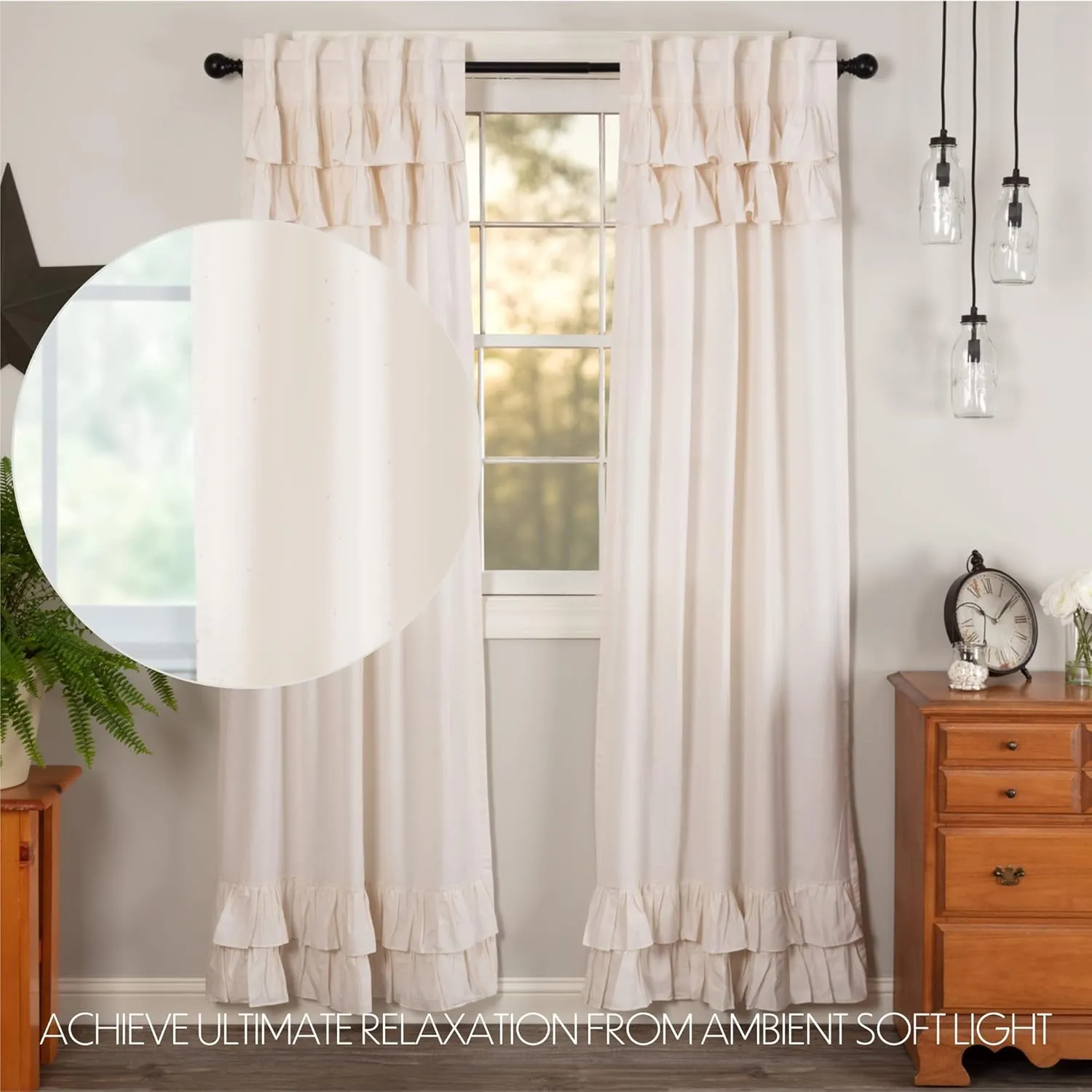 VHC Brands Simple Life Flax Antique White Farmhouse 84"x40" Panel Pair Rod Pocket Cotton Linen Blend Solid Color Hanging Loops Window Curtains