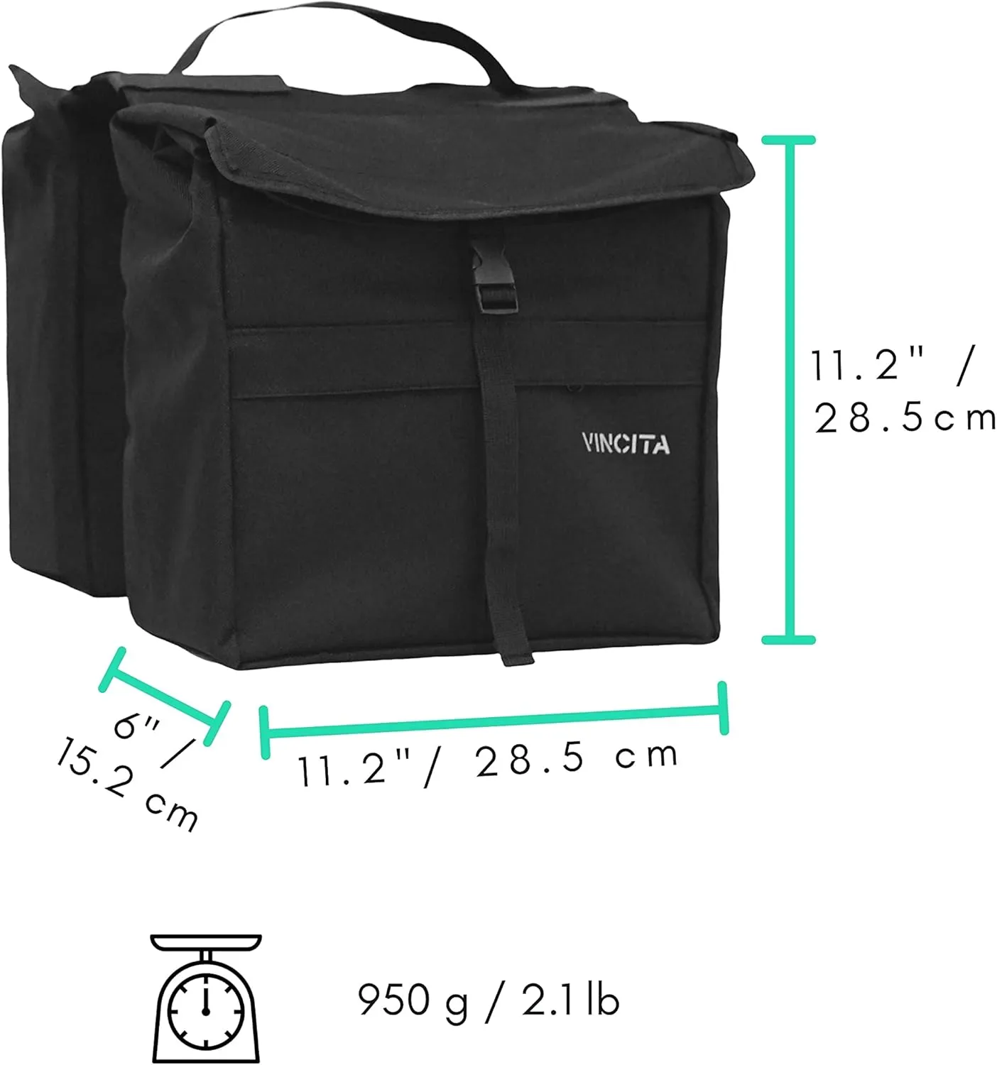 Vincita New Top Load Double Pannier Water Resistant Cycling Side Bags - with Rain Cover, Large, Carrying Handle, Reflective Spots - Bike Rack Carrier Saddle Bag - Bicycle Accessories (2 Tone Grey)