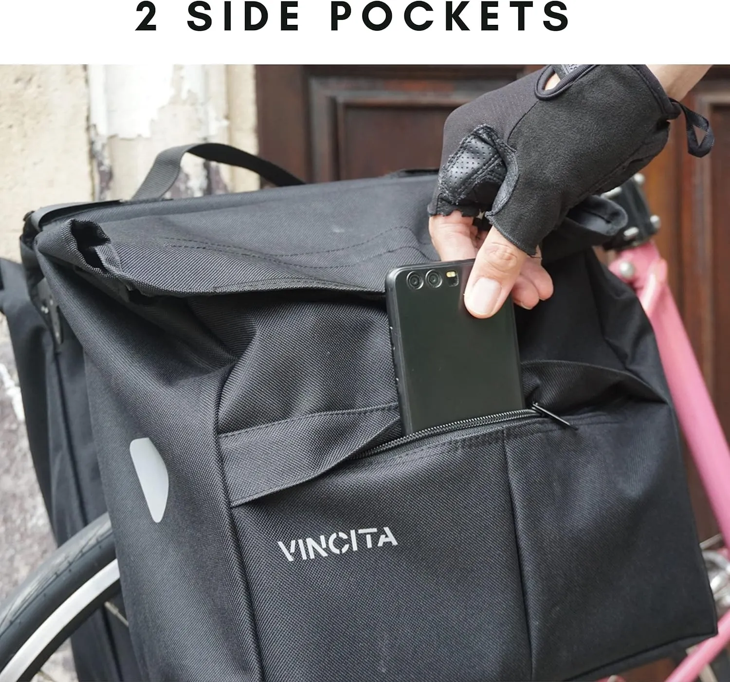 Vincita New Top Load Double Pannier Water Resistant Cycling Side Bags - with Rain Cover, Large, Carrying Handle, Reflective Spots - Bike Rack Carrier Saddle Bag - Bicycle Accessories (2 Tone Grey)
