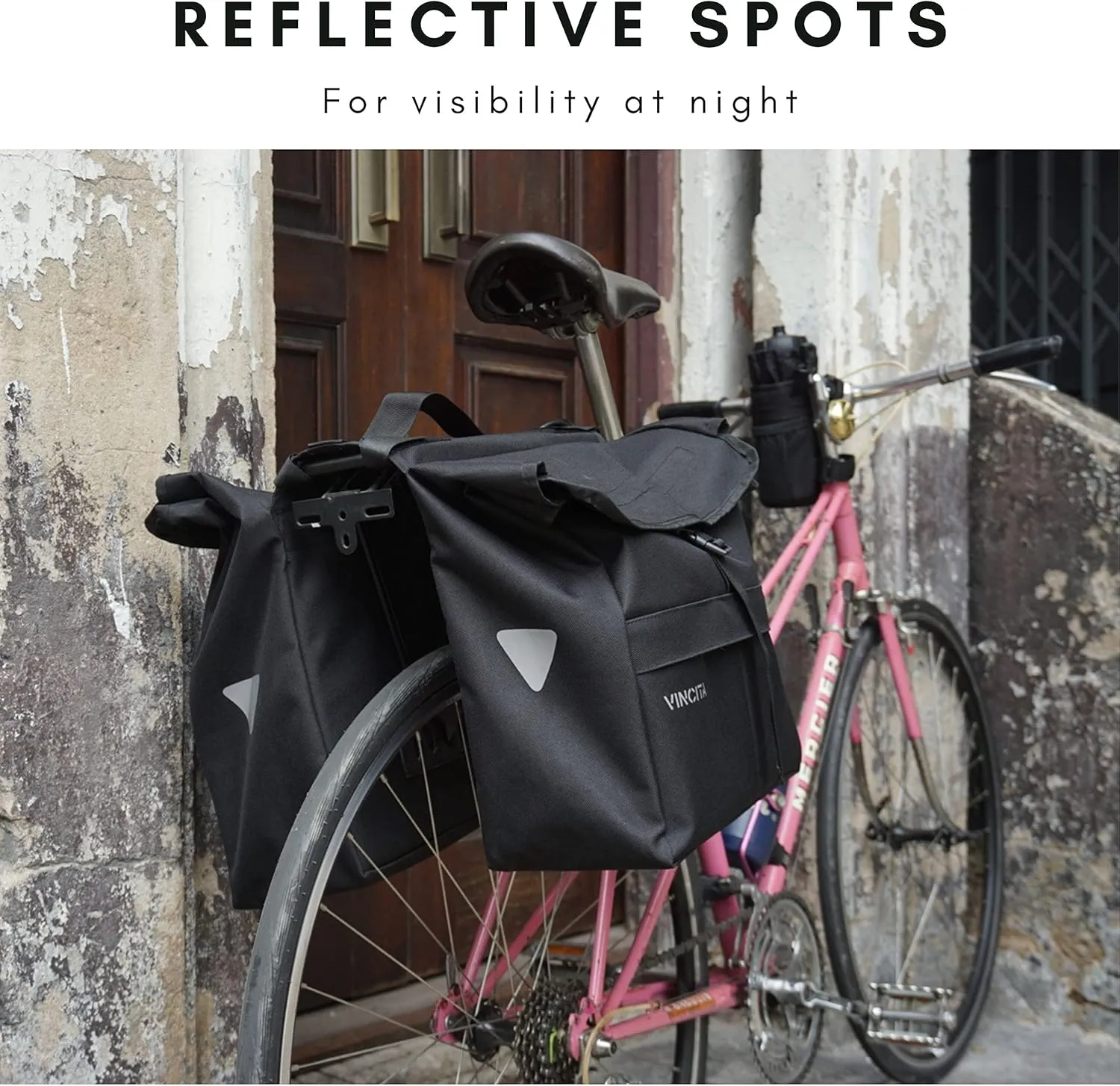 Vincita New Top Load Double Pannier Water Resistant Cycling Side Bags - with Rain Cover, Large, Carrying Handle, Reflective Spots - Bike Rack Carrier Saddle Bag - Bicycle Accessories (2 Tone Grey)