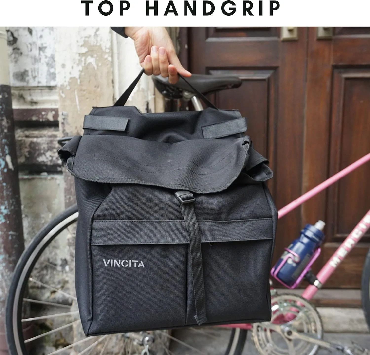 Vincita New Top Load Double Pannier Water Resistant Cycling Side Bags - with Rain Cover, Large, Carrying Handle, Reflective Spots - Bike Rack Carrier Saddle Bag - Bicycle Accessories (2 Tone Grey)