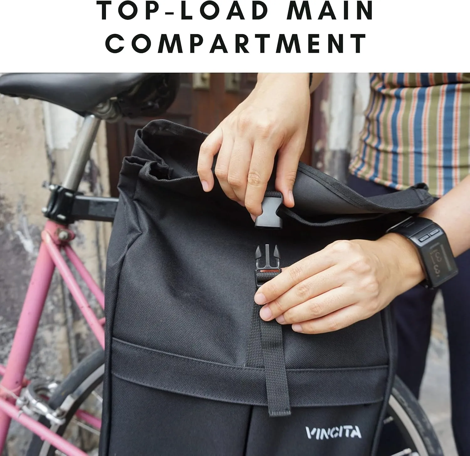 Vincita New Top Load Double Pannier Water Resistant Cycling Side Bags - with Rain Cover, Large, Carrying Handle, Reflective Spots - Bike Rack Carrier Saddle Bag - Bicycle Accessories (2 Tone Grey)