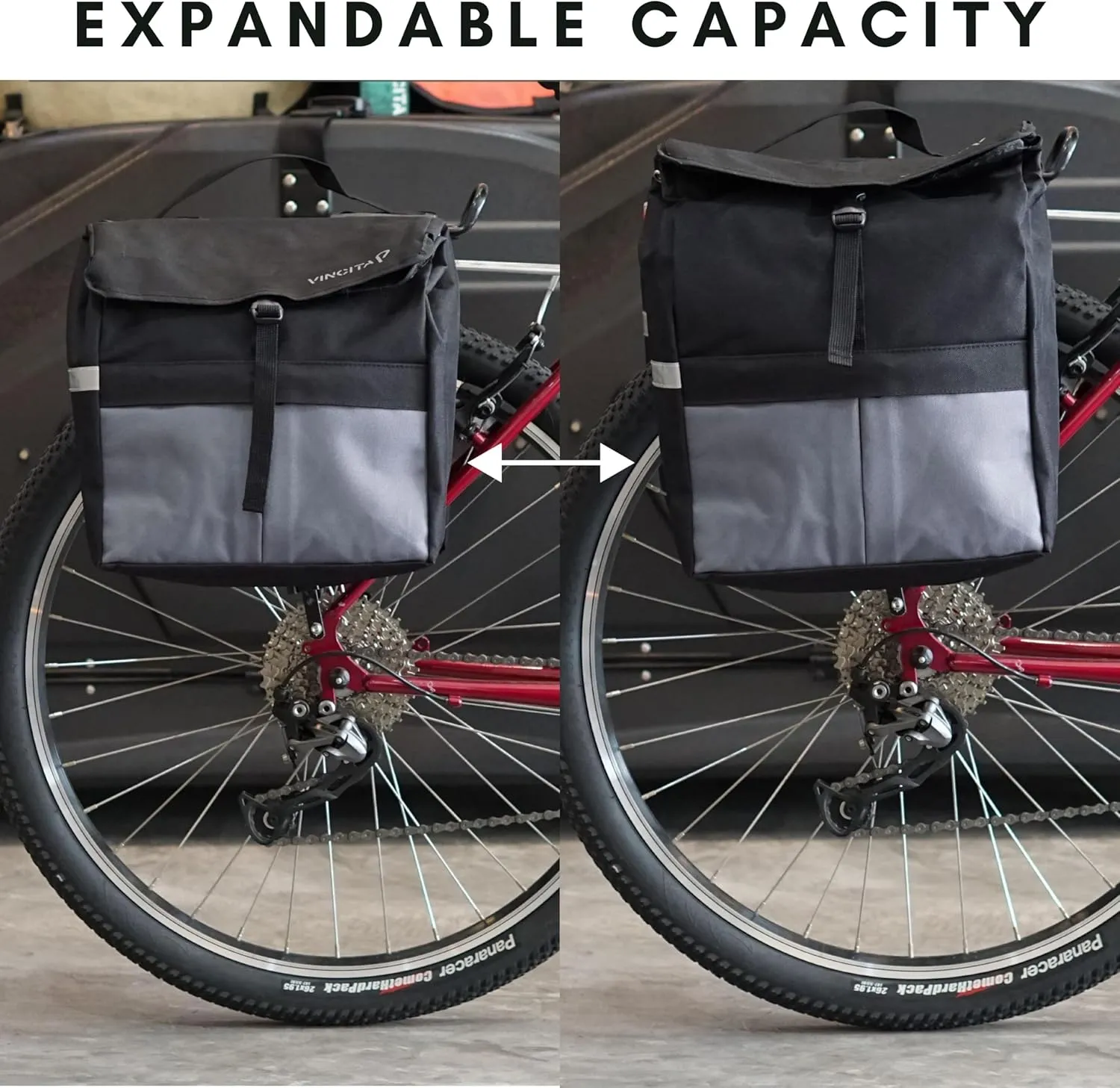 Vincita New Top Load Double Pannier Water Resistant Cycling Side Bags - with Rain Cover, Large, Carrying Handle, Reflective Spots - Bike Rack Carrier Saddle Bag - Bicycle Accessories (2 Tone Grey)