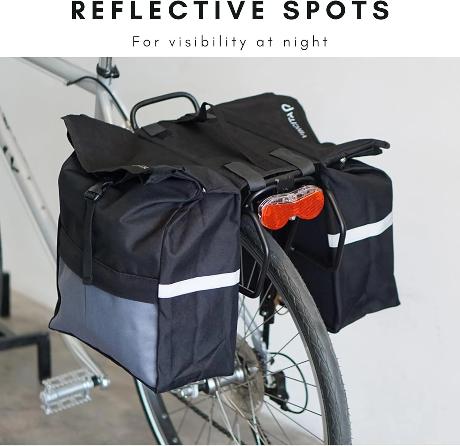 Vincita New Top Load Double Pannier Water Resistant Cycling Side Bags - with Rain Cover, Large, Carrying Handle, Reflective Spots - Bike Rack Carrier Saddle Bag - Bicycle Accessories (2 Tone Grey)