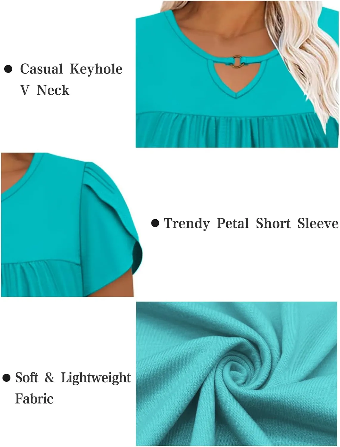 VISLILY Womens-Plus-Size-Summer-Tops Chic Keyhole V Neck T Shirts Cute Petal Short Sleeve Blouses Flowy Pleated Tunics XL-5XL