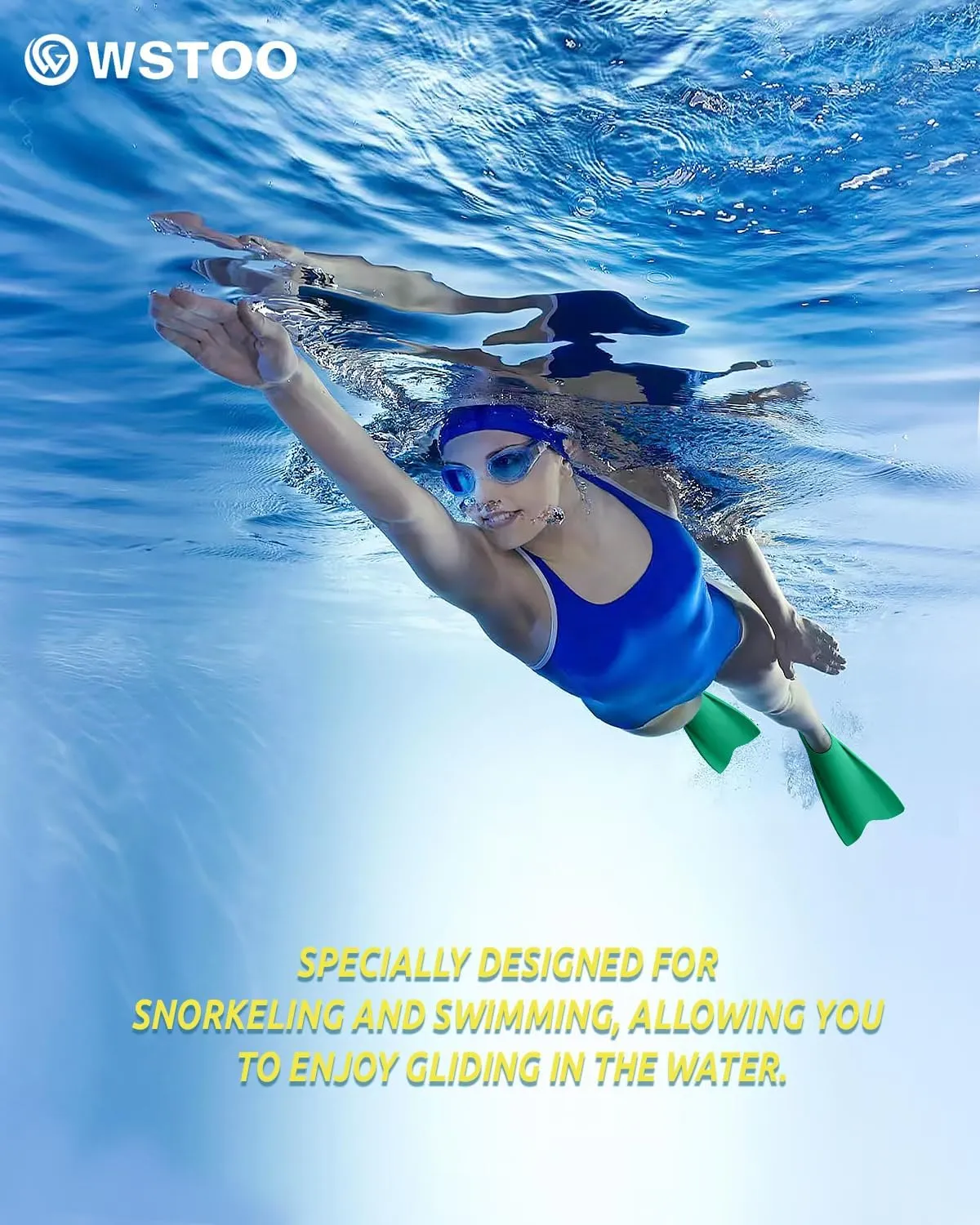 W WSTOO Streamlined Swimming Fins,Training Short Flippers,Silicone Swimming Flippers for Kids Adults Men and Women for Swimming Snorkeling and Diving
