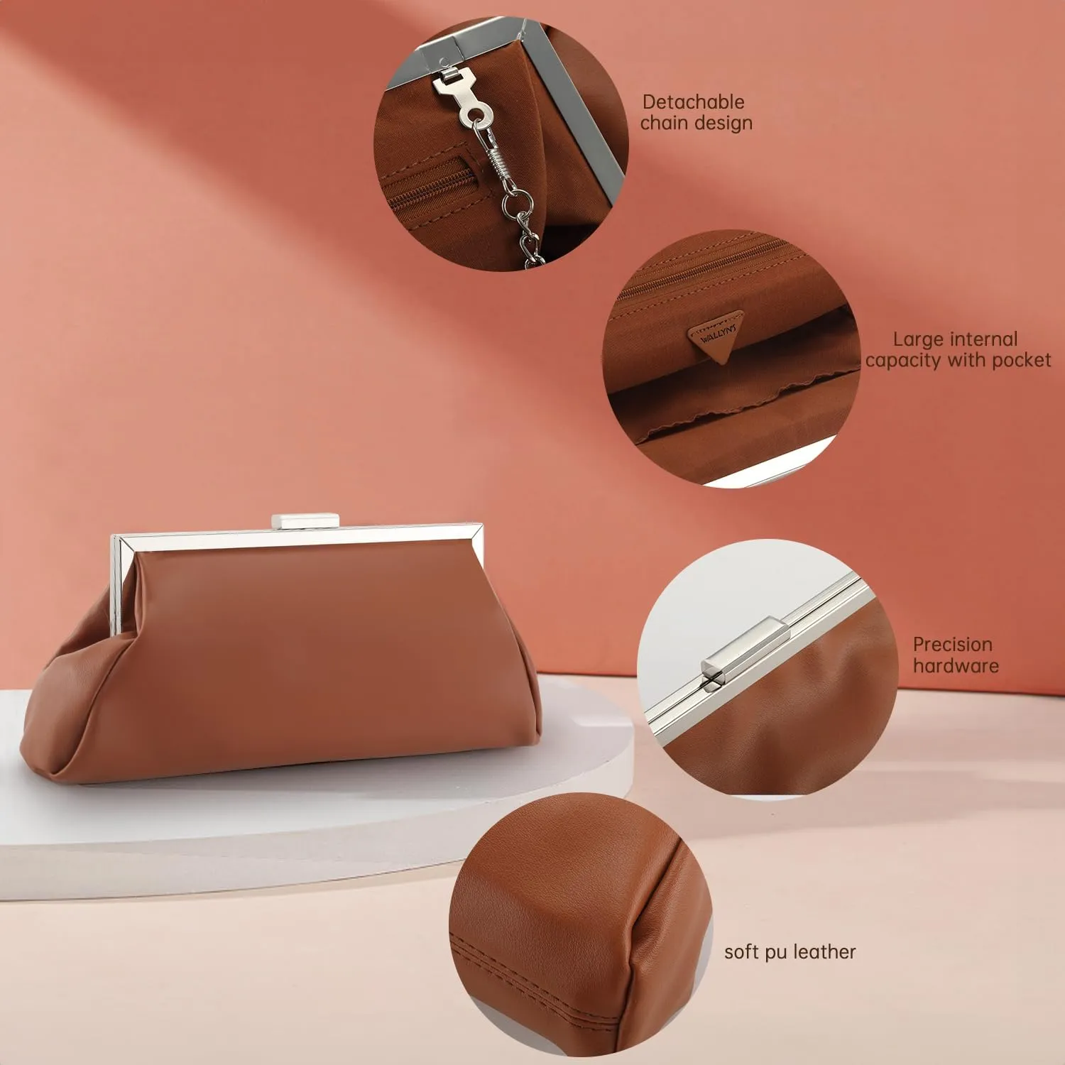 WALLYN'S Elegant Pleated Leather Clutch Purse,Soft Pleated Evening Handbag for Women Formal,Weddings,Proms,Cocktail-Gemma