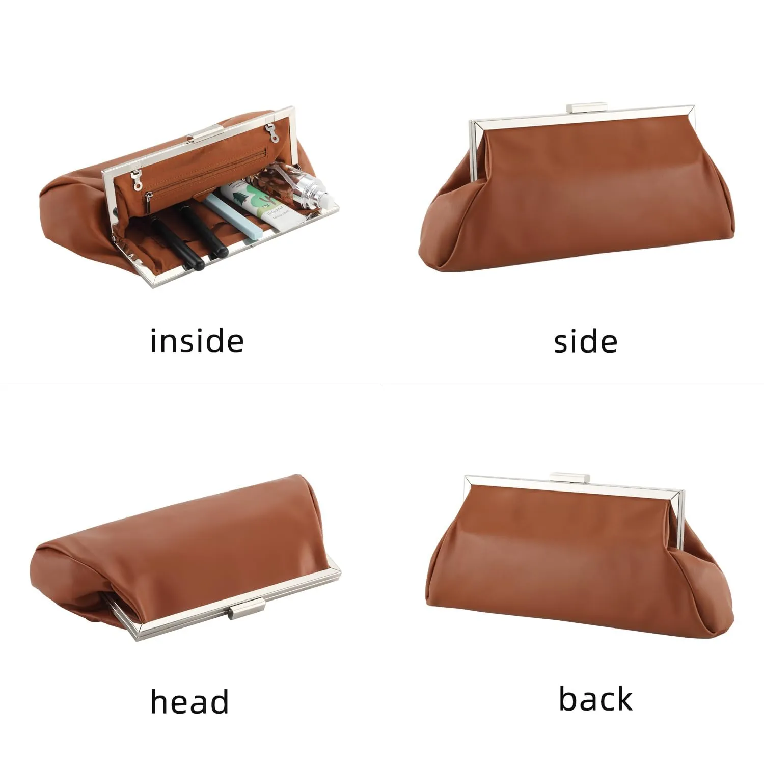 WALLYN'S Elegant Pleated Leather Clutch Purse,Soft Pleated Evening Handbag for Women Formal,Weddings,Proms,Cocktail-Gemma