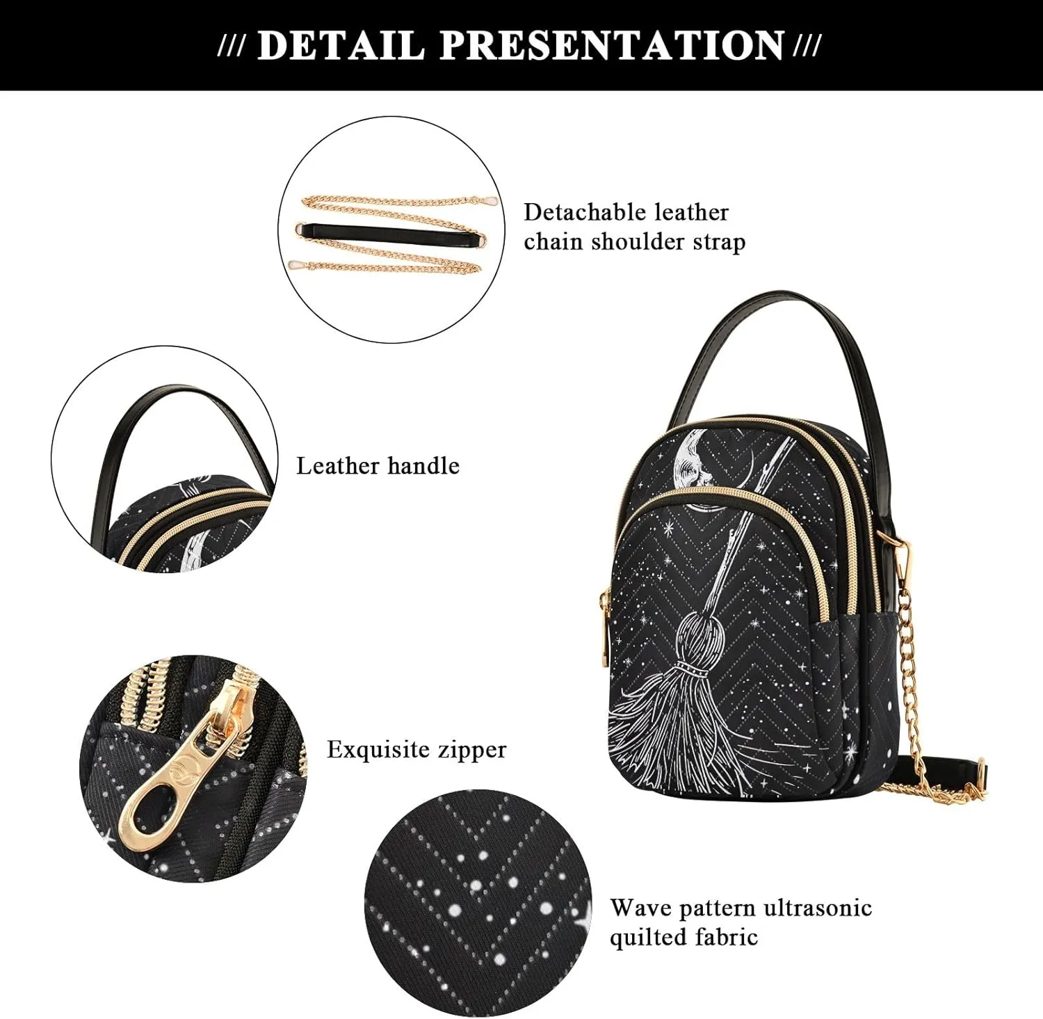 Warli Art Painting Elements Crossbody Bags Women Purse with Chain
