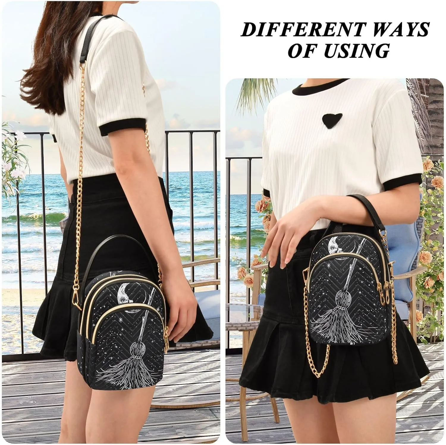 Warli Art Painting Elements Crossbody Bags Women Purse with Chain