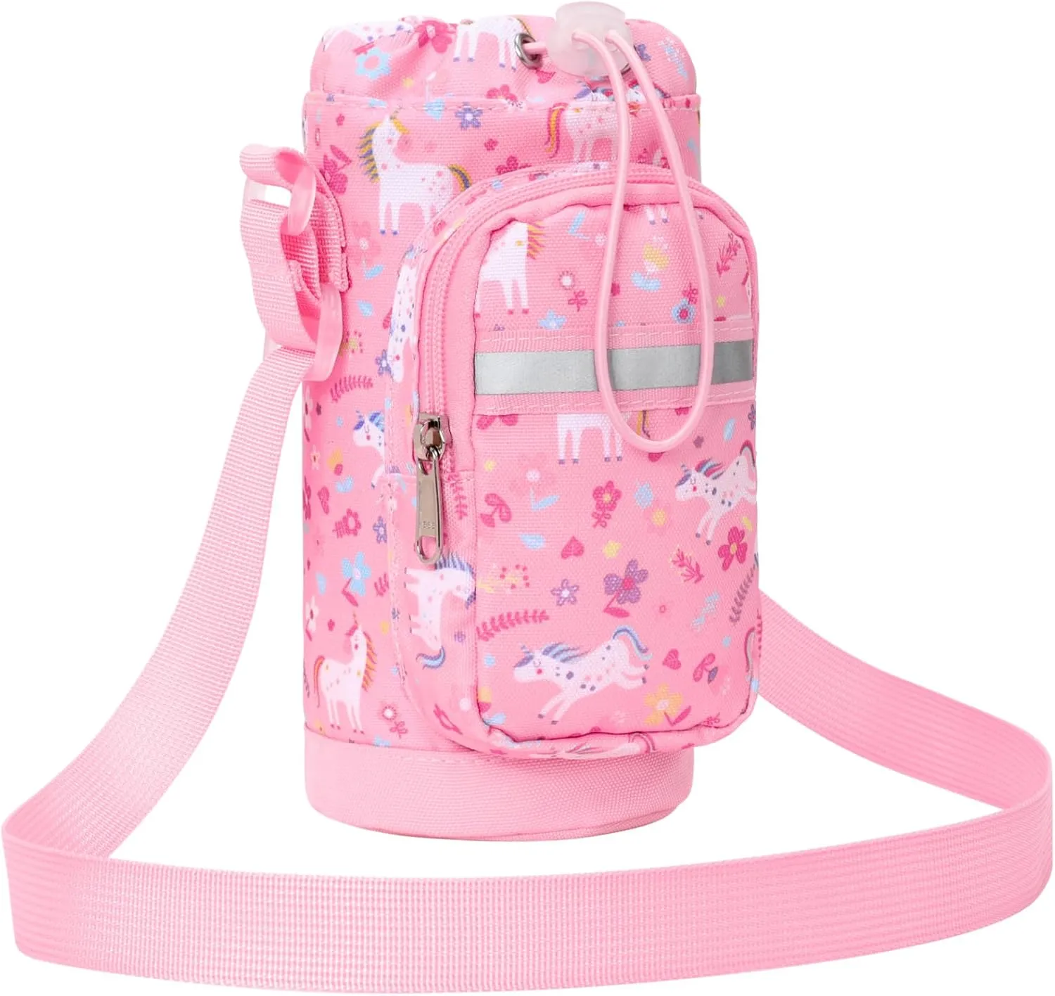 Water Bottle Carrier for Kids - Water Bottle Holder with Strap, Boys Girls Water Bottle Sling Bag for 10/12/14/16/18Oz Water Bottles Walking Hiking Camping (Height 8" Diameter 3.5")