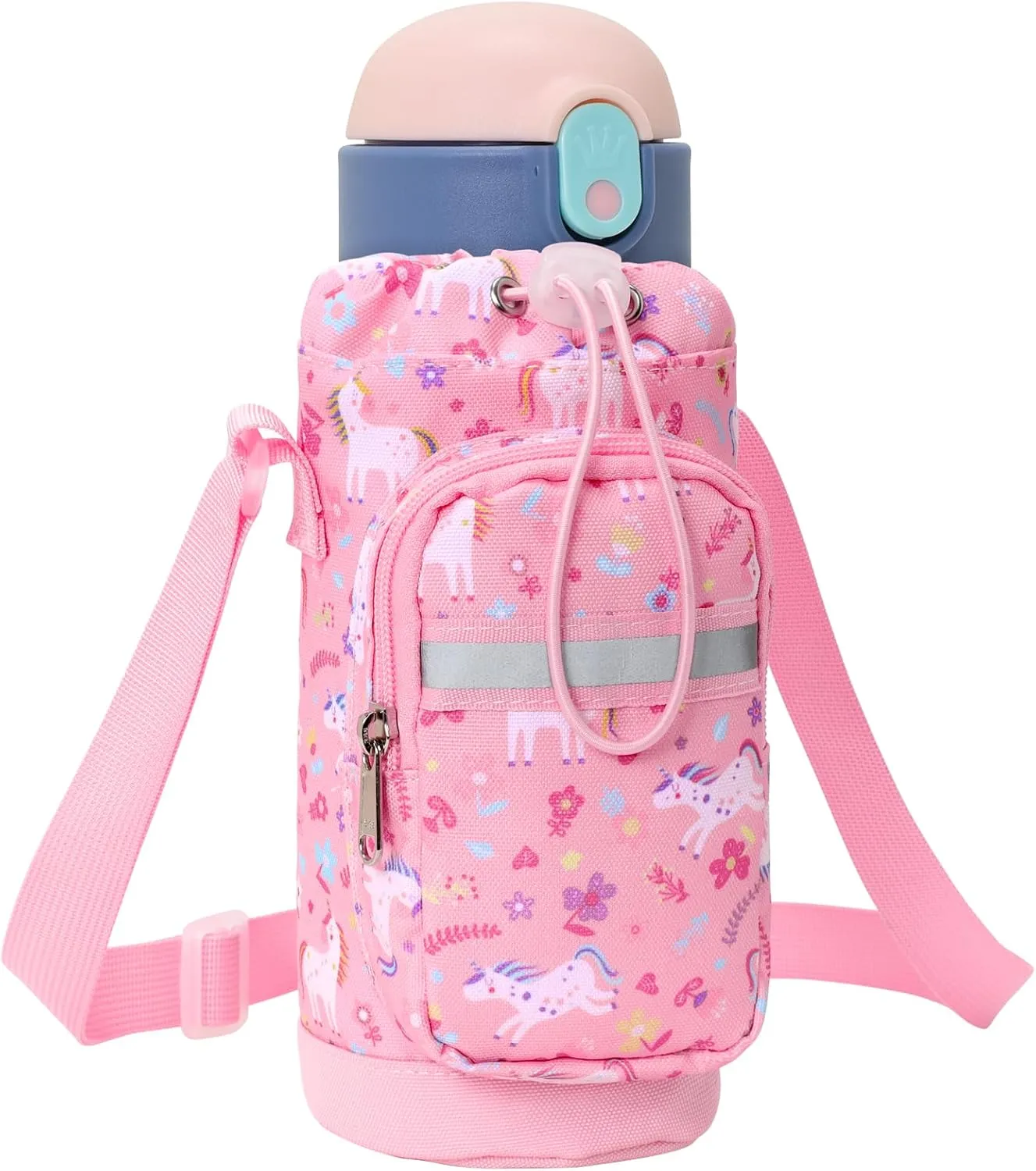 Water Bottle Carrier for Kids - Water Bottle Holder with Strap, Boys Girls Water Bottle Sling Bag for 10/12/14/16/18Oz Water Bottles Walking Hiking Camping (Height 8" Diameter 3.5")