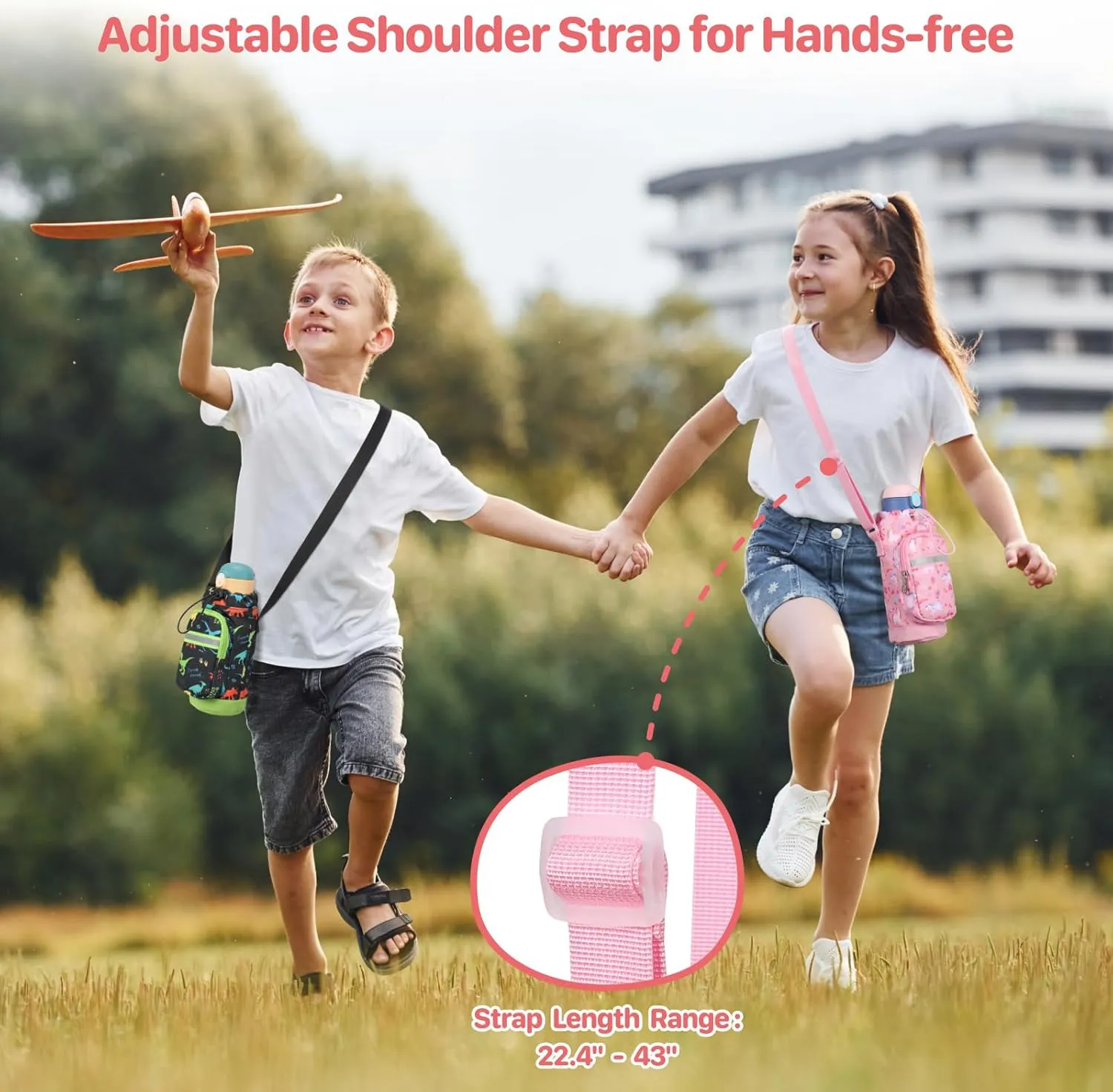 Water Bottle Carrier for Kids - Water Bottle Holder with Strap, Boys Girls Water Bottle Sling Bag for 10/12/14/16/18Oz Water Bottles Walking Hiking Camping (Height 8" Diameter 3.5")