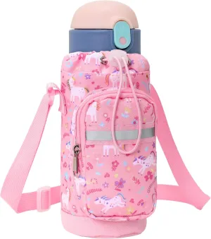 Water Bottle Carrier for Kids - Water Bottle Holder with Strap, Boys Girls Water Bottle Sling Bag for 10/12/14/16/18Oz Water Bottles Walking Hiking Camping (Height 8" Diameter 3.5")