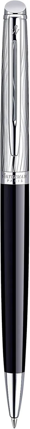 Waterman Hemisphere Deluxe Chrome Trim Ball Pen, Gift Boxed - Metal and Black