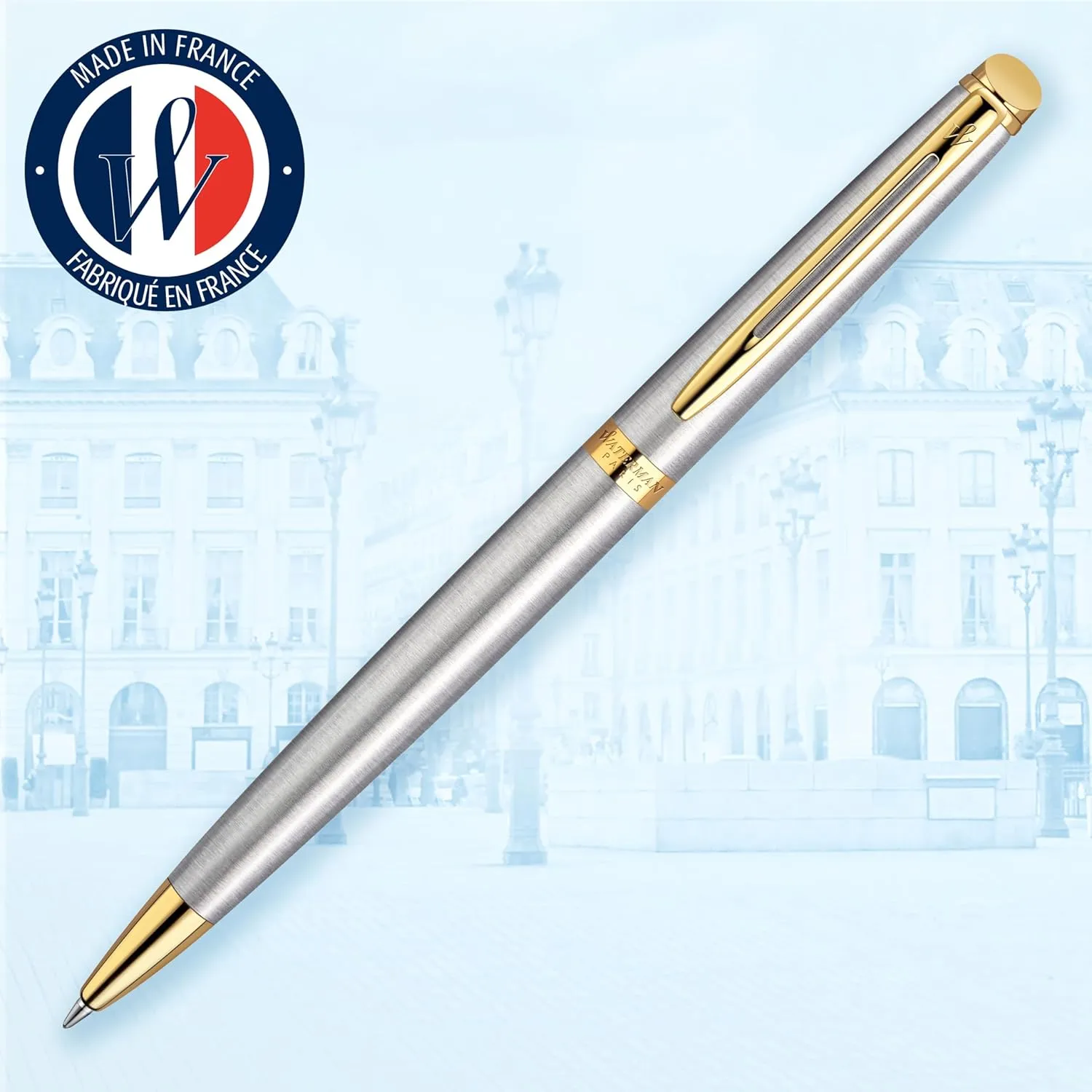 Waterman Hémisphère Ballpoint Pen | Stainless Steel with Gold Trim | Medium Point | Blue Ink Gift Box