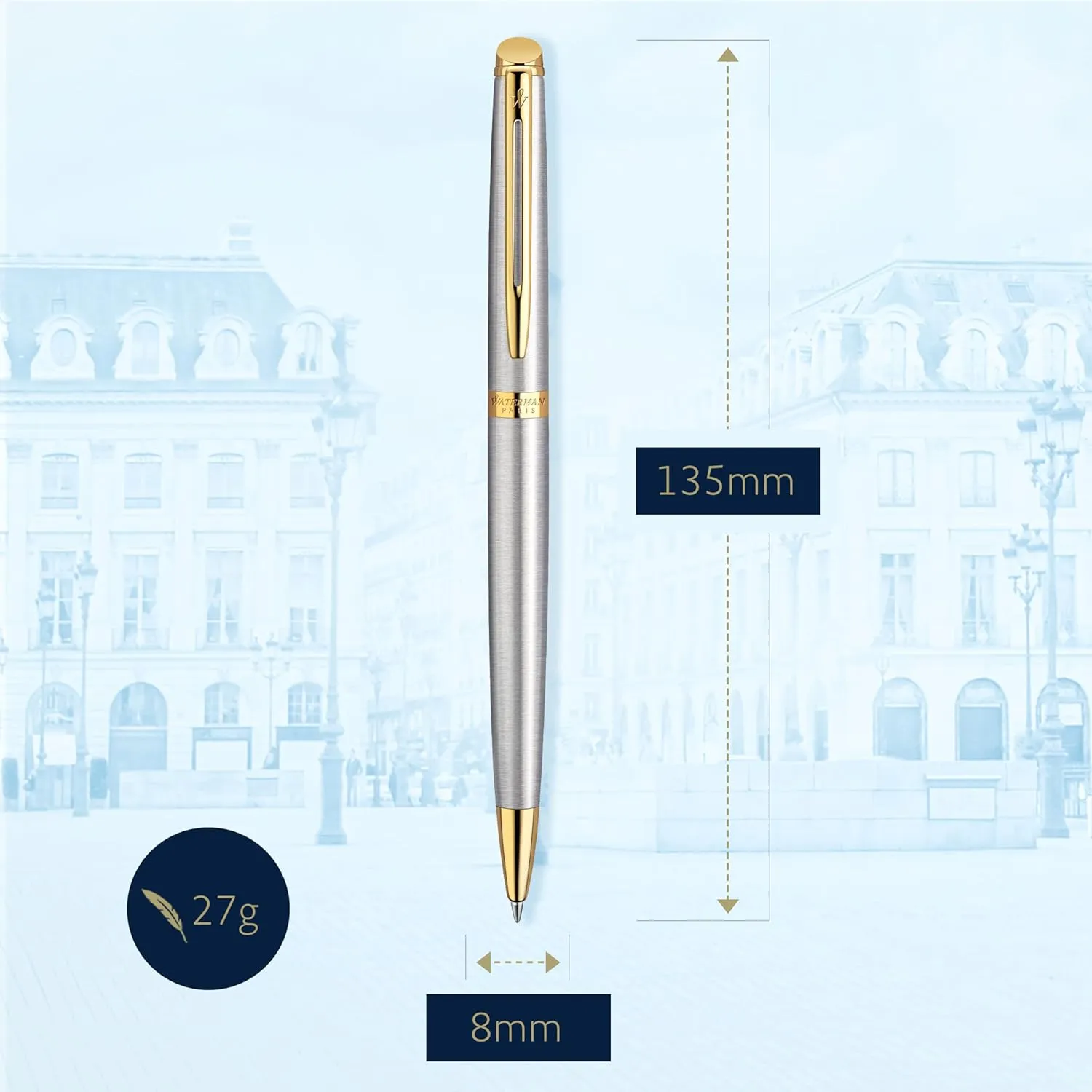 Waterman Hémisphère Ballpoint Pen | Stainless Steel with Gold Trim | Medium Point | Blue Ink Gift Box