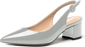 WAYDERNS Women's Patent Leather Ankle Strap Pointed Toe Slingback Low Kitten Heel Pumps Office Work Dress Shoes 2 Inch