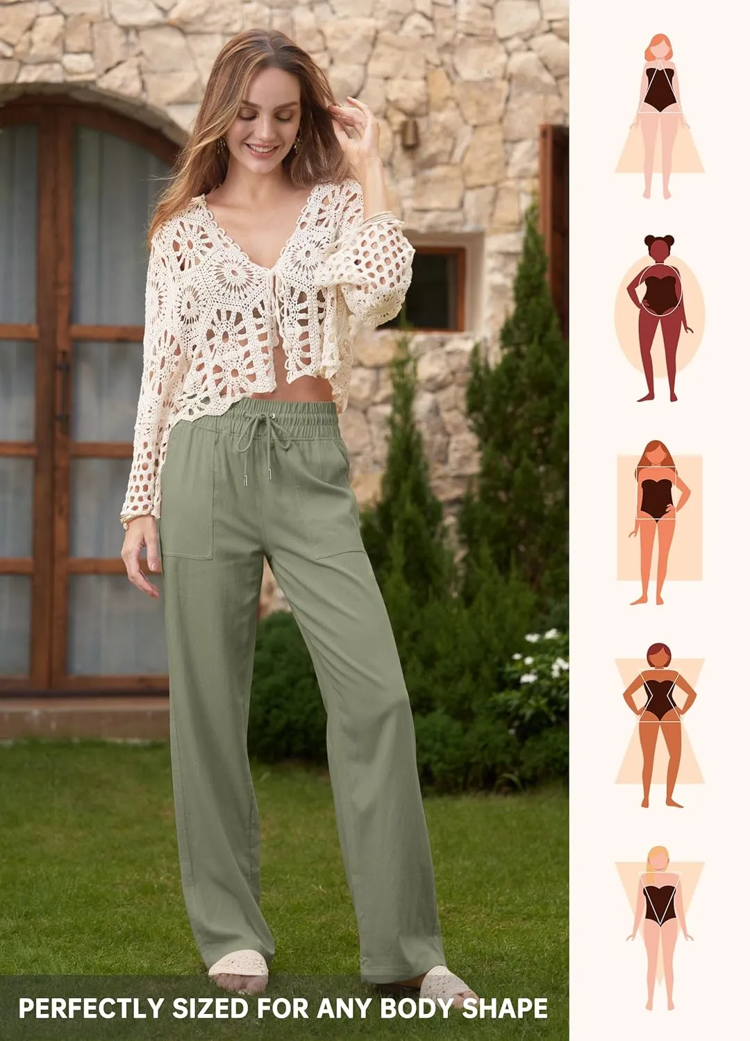 Willit Women Linen Pants Wide Leg Casual Palazzo Pants Cotton Linen Lounge Beach Summer Pants with Pockets 29"/31"/ 33"