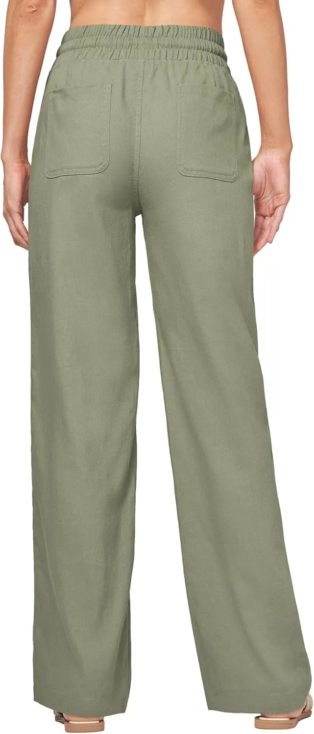 Willit Women Linen Pants Wide Leg Casual Palazzo Pants Cotton Linen Lounge Beach Summer Pants with Pockets 29"/31"/ 33"