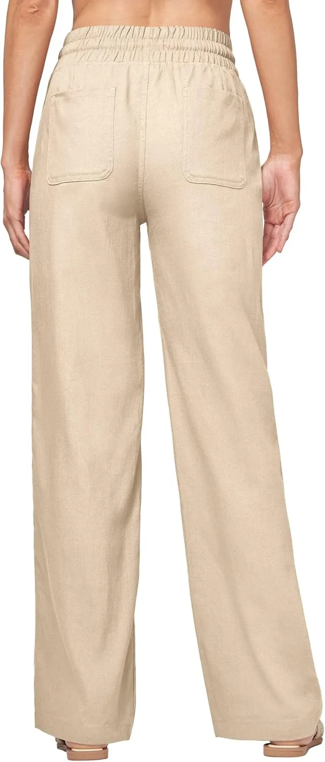 Willit Women Linen Pants Wide Leg Casual Palazzo Pants Cotton Linen Lounge Beach Summer Pants with Pockets 29"/31"/ 33"
