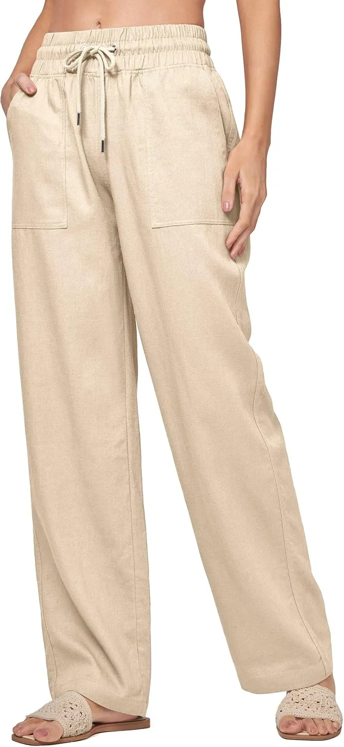 Willit Women Linen Pants Wide Leg Casual Palazzo Pants Cotton Linen Lounge Beach Summer Pants with Pockets 29"/31"/ 33"