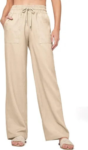 Willit Women Linen Pants Wide Leg Casual Palazzo Pants Cotton Linen Lounge Beach Summer Pants with Pockets 29"/31"/ 33"