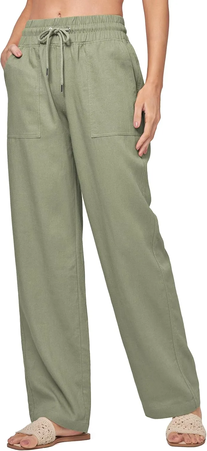 Willit Women Linen Pants Wide Leg Casual Palazzo Pants Cotton Linen Lounge Beach Summer Pants with Pockets 29"/31"/ 33"